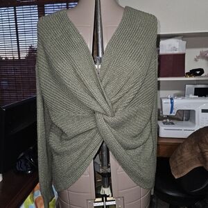 Fashion Nova Sage Twist V-Neck Sweater